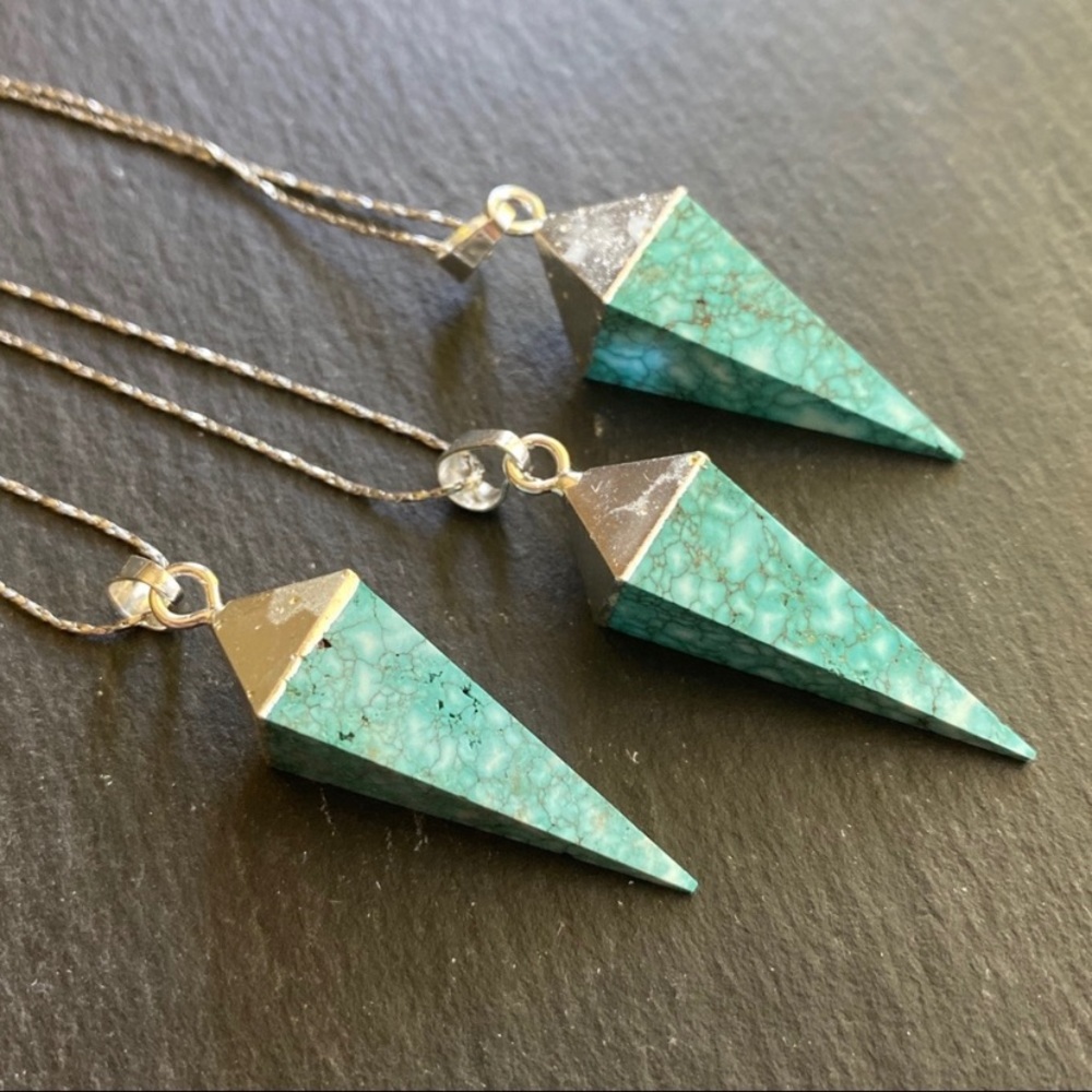 NEW!  Boho Turquoise Silver Geometric Pendant